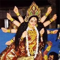 A Durga idol with a traditional Mahisasura
