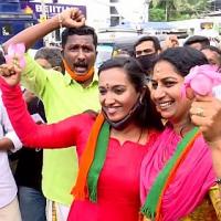 BJP workers celebrate early leads