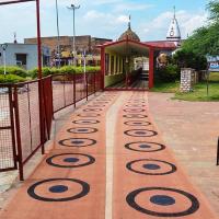 Physical distancing markers at a temple in Jammu