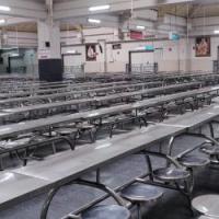 The empty dining hall at the Saibaba temple