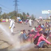 Migrants hosed down with chlorine in Bareilly in March