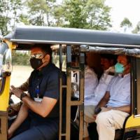 Rahul Gandhi rides an auto in Wayanad yesterday