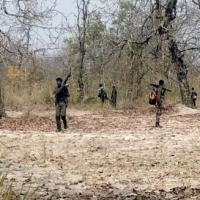 Security personnel at the spot of the attack in Jagdalpur