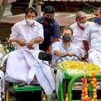 Congress leader Rahul Gandhi during a tractor rally in Wayanad/File image/PTI