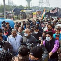 Delhi Dy CM Manish Sisodia at the Singhu protest site this morning