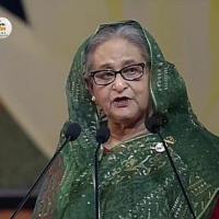 Bangladesh PM Sheikh Hasina in a gorgeous Dhakai Jamdani sari