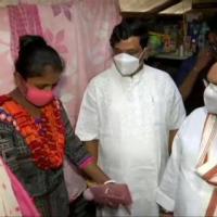 JP Nadda at a BJP booth worker's home which was vandalised