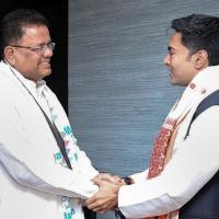 Assam TMC president Ripun Bora (left) with with party's national general secretary Abhishek Banerjee/File image