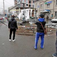 The site of the missile strike in Kyiv
