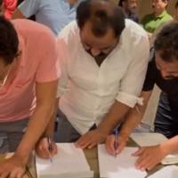 A video grab of MLAs signing the letters supporting Eknath Shinde