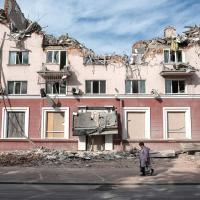 A bombed hotel in Chernihiv, Ukraine