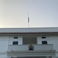 The Union Jack at half mast at the British embassy