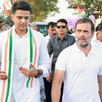 Sachin Pilot with Rahul Gandhi at the Yatra in September