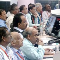 ISRO scientists watch the lander descend last evening