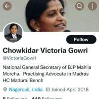 Victoria Gowri's Twitter page which has been deactivated