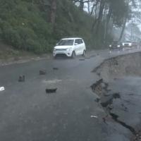 A damaged road in Kangra