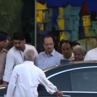 Maharashtra deputy CM Ajit Pawar (3rd from left) and Praful Patel come out of Delhi airport/ANI