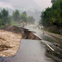 A portion of the Manali-Chandigarh Highway was washed away