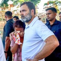 Rahul Gandhi at a relief camp in Manipur last year