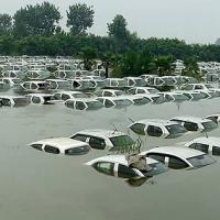Cars submerged after flood in Hindon river, in Noida/ANI