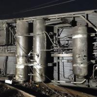 The view of a derailed train coach in Odisha/ANI