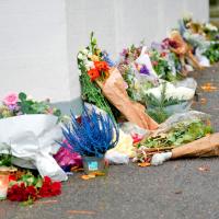 Flowers placed before the Israeli embassy in Copenhagen. Ritzau Scanpix/Ida Marie Odgaard via Reuters