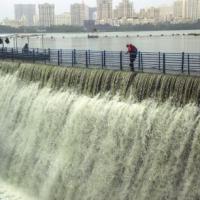 An overflowing Powai lake in the monsoons