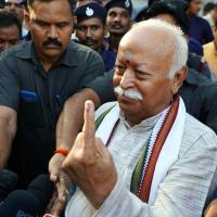 RSS chief Mohan Bhagwat after casting his vote at a polling station, in Nagpur/ANI Photo