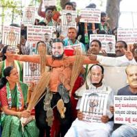 Congress supporters demand the arrest of Prajwal Revanna