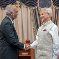 External Affairs Minister S Jaishankar meets with Maldives President Mohamed Muizzu, in Maldives/ANI Photo