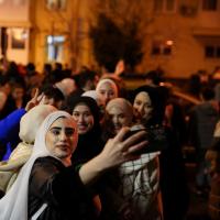 Syrians celebrate. Pic: Andreea Campeanu/Reuters