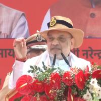 Union Home Minister Amit Shah addressing a function in Raipur on Sunday/ANI on X