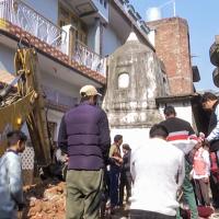 An anti-encroachment drive underway after a Shiv temple was found encroached upon in Sambhal/ANI Photo