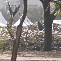 A view of the collapsed marriage pandal at Jawaharlal Nehru Stadium in New Delhi/ANI on X