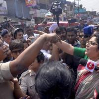 BJP MP Locket Chatterjee is stopped at Sandeshkhali
