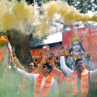 BJP supporters celebrate Ram Lalla pran pratishtha ceremony, in Mumbai/ANI Photo