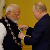 Putin awards Modi with the Order of St Andrew the Apostle the First-Called at the Kremlin