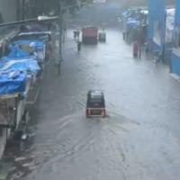 A waterlogged road in Chembur today