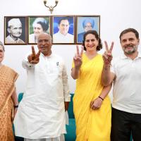 The Gandhis with Mallikarjun Kharge last evening