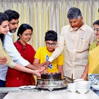 Chandrababu Naidu celebrates victory with family