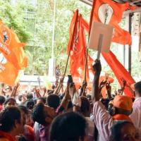 Uddhav supporters celebrate the party's winnings at the polls