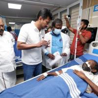 Udhayanidhi Stalin meets a victim of the hooch tragedy
