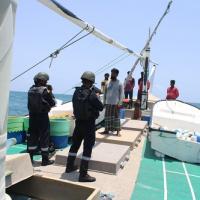 Coast Guard personnel detain Indian crew members of an Iranian fishing boat/Courtesy ICG on X