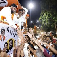 The Maha CM campaigns for Thane candidate Naresh Mhaske. File pic