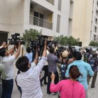 Mediapersons outside Swati Maliwal's home