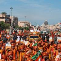 BJP supporters at a rally by the PM in Puri