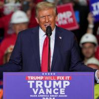 Republican presidential nominee Donald J Trump speaks during a campaign rally in Pittsburgh, Pennsylvania, November 4, 2024/Jeenah Moon/Reuters