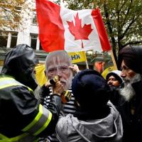 Sikh protestors picket outside the Indian consulate in Canada.