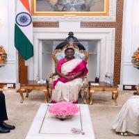 CJI Justice DY Chandrachud along with his wife Kalpana Das calls on President Droupadi Murmu, at Rashtrapati Bhavan in New Delhi/ANI Photo