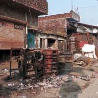 Burnt shops in Bahraich after clashes